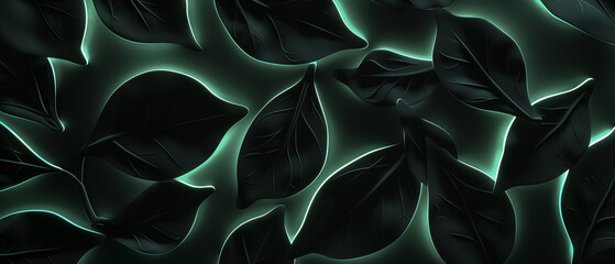 Dark Leaf Pattern with Neon Green Accents and Textured Background