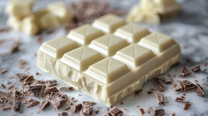 An outsized white chocolate bar stands out against a white background