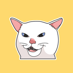 White Cat Meme Sticker Vector Cute Illustration