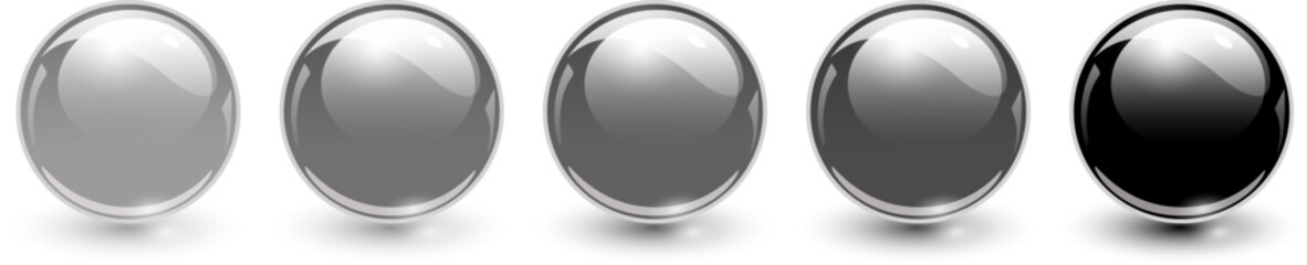 Glass balls gray and black, 3D shiny spheres collection.
