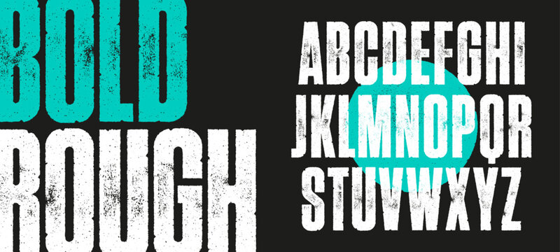 Rough Condensed Font. Works well at small sizes. Detailed individually textured characters with an eroded rough letterpress print texture. Unique design font