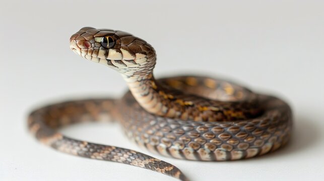Photograph of a small Lycodon laoensis snake against a white backdrop under the category of reptiles and animals