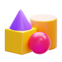 colorful plastic box. shape tool in 3d illustration of graphic designer tool, 3d render icon illustration