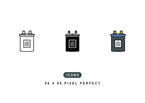 Capacitor Icon. AC Electric Motor Pictogram Graphic Illustration. Isolated Simple Line Icon For Infographic, App and Web Button.