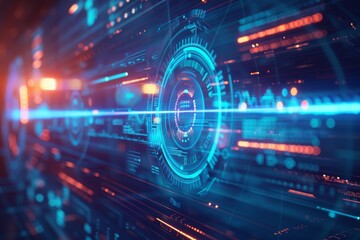 Abstract Blue Digital Tech Interface With Glowing Lights background