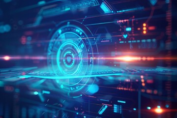 Abstract Blue Digital Tech Interface With Glowing Lights background