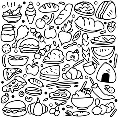 Set of hand drawn food isolated on white background, doodles set of fast food