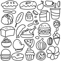 Set of hand drawn food isolated on white background