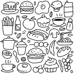 Set of hand drawn food isolated on white background
