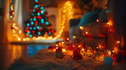 Soft focus on multicolored lights creating a dreamy holiday scene