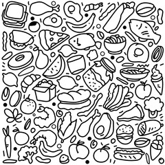 Various food doodle Seamless background Vector fast food pattern