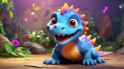 A cute cartoon dinosaur with a cheerful expression, rendered in a soft and pastel style with a touch of whimsy.