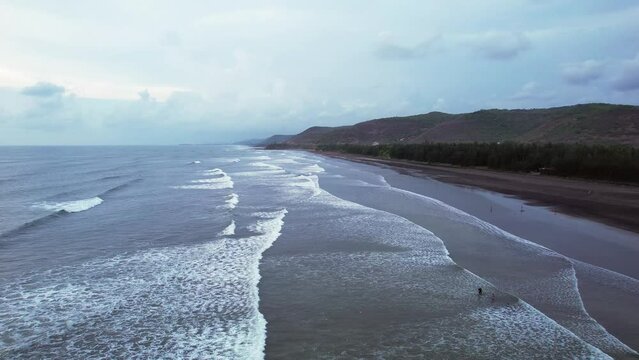 Aerial footage of Ladghar beach at Dapoli, located 200 kms from Pune on the West Coast of Maharashtra India.