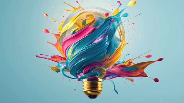 Unique Creative idea concept with lightbulb made out of paint