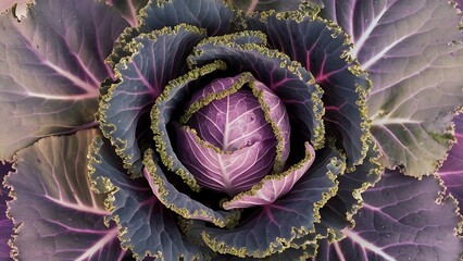 Fototapeta premium Decorative cabbage kale purple and green close up deatails from top view