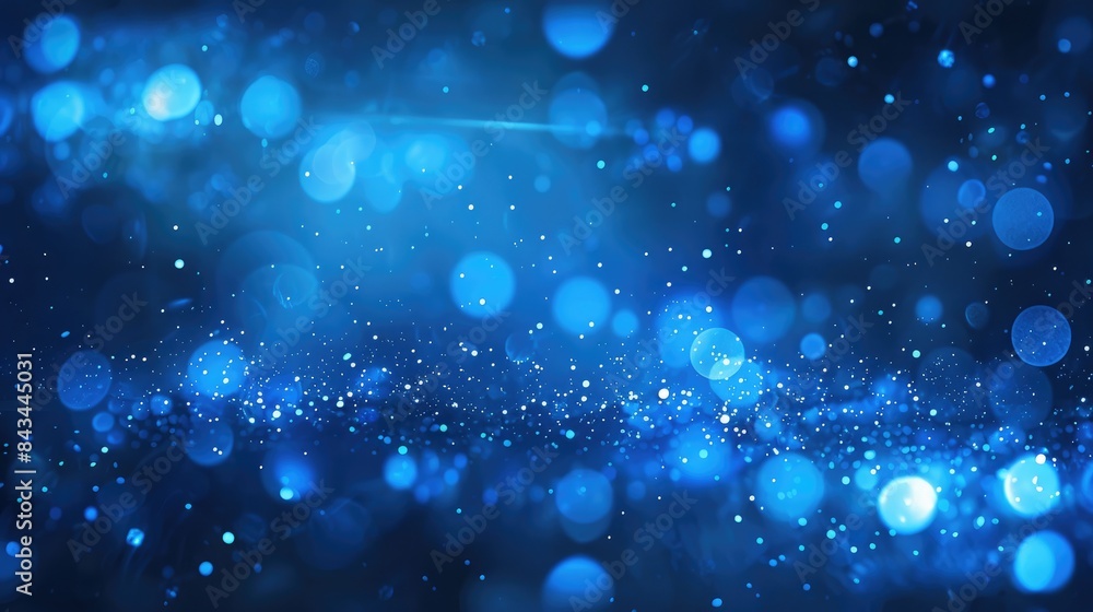 Poster abstract cobalt blue background with light bokeh effects, offering a clear area for text in the uppe