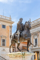 Obraz premium Rome, Italy - April 09, 2024: View of the Square Campidoglio in Rome with tourists crowding its surroundings in Rome, Italy