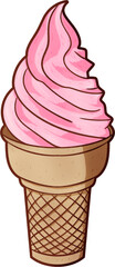 Strawberry Swirl Ice Cream Cone Illustration