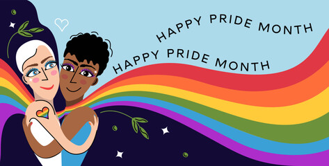 Gay couple hugging. Interracial LGBT men in romantic relationships. Homosexuals fall in love with people of the same sex.