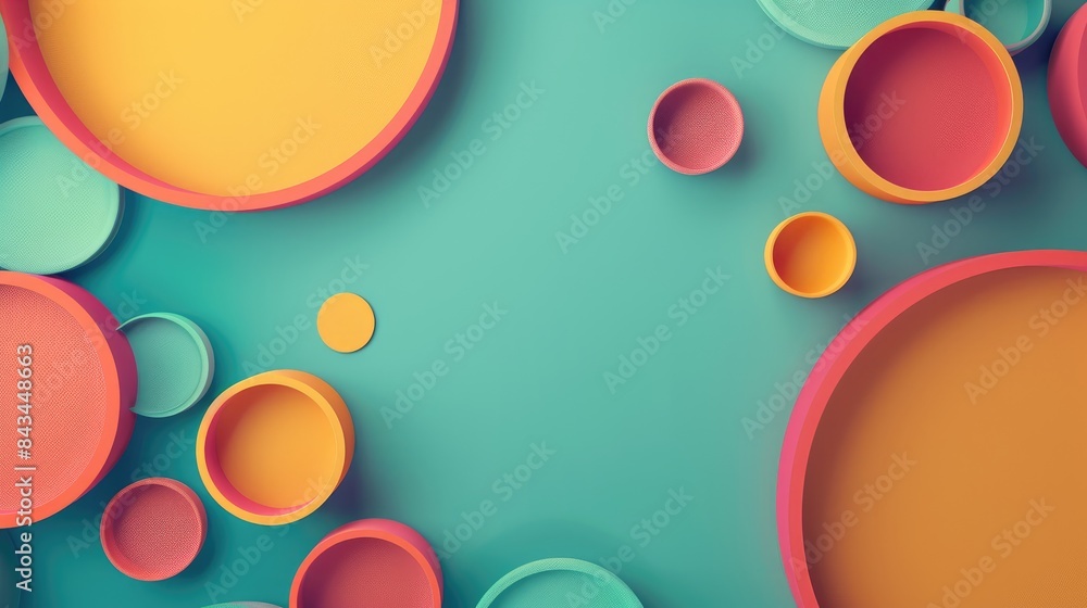 Poster colorful 3d textured background with circular designs, featuring a clear space for text in the lower