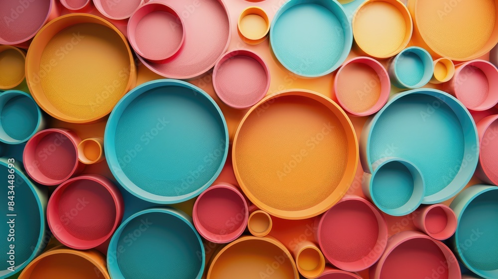 Poster colorful 3d textured background with circular designs, featuring a clear space for text in the lower