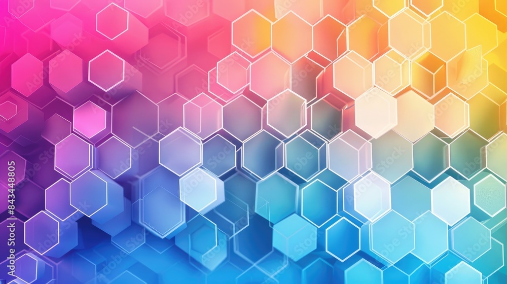 Poster colorful gradient geometric background with hexagonal patterns and a clear area for text, perfect fo