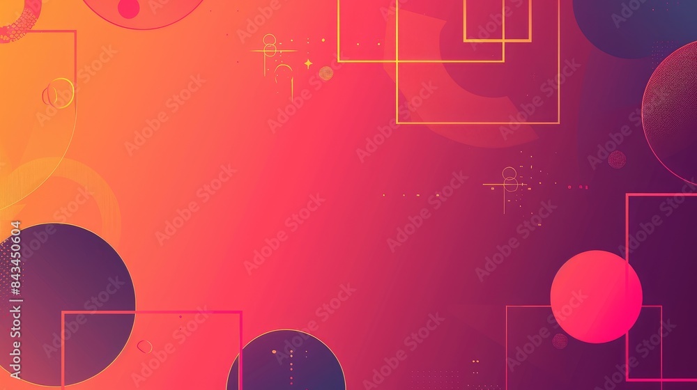 Poster dynamic gradient geometric background with circles and squares, providing a central area for adding 