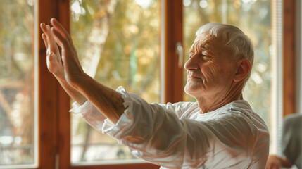 a  of an older veteran participating in a physical therapy session, working on exercises to maintain mobility and health, Older Veterans, Special services, provide di