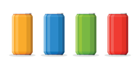 Soda drinks icons set in flat style. Aluminum can vector illustration on isolated background. Water bottle sign business concept.