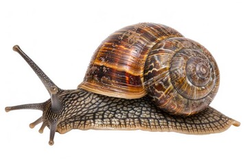 Garden snail close-up on white background