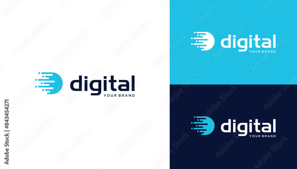 Poster modern initial letter d with dots logo design digital wire line pixel network link data connection