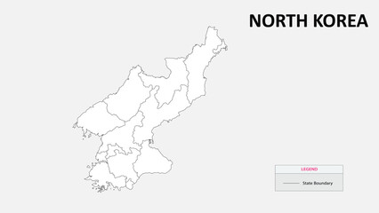 North Korea Map. State map of North Korea. Administrative map of North Korea with states names in outline.