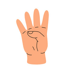 Counting with fingers. Hand gesturing, arm showing one, two, three, four and five numbers, digits. Countdown, score, elementary math learning. Flat vector illustration isolated on white background