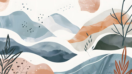 Abstract Scandinavian art print design poster. Blend organic shapes and elements