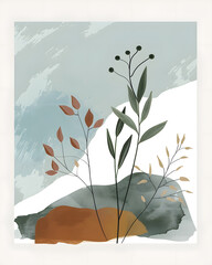 Abstract Scandinavian art print design poster. Blend organic shapes and elements