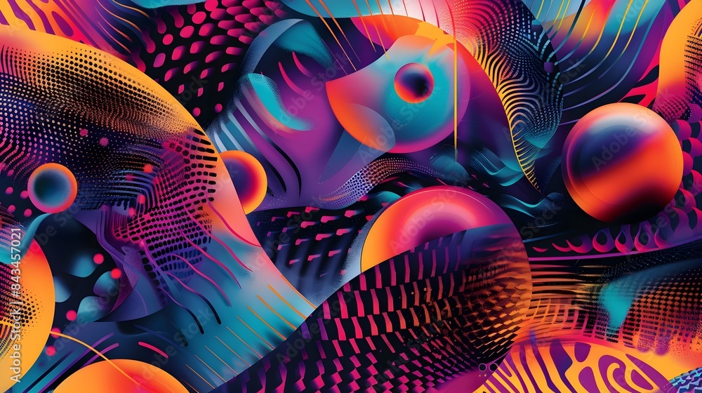 Poster mesmerizing abstract geometric patterns with vibrant colors and intricate shapes