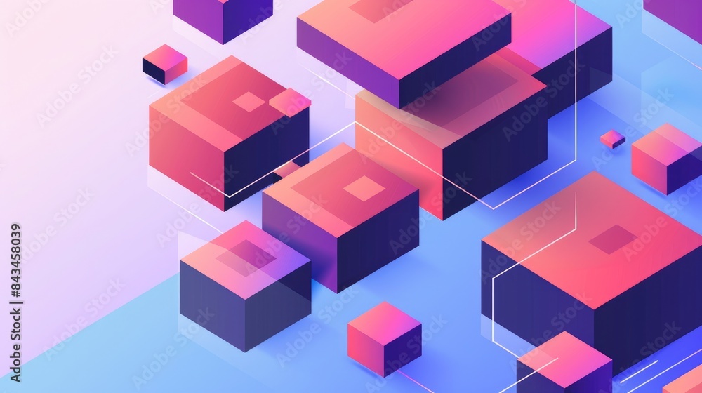 Poster modern isometric design with layered rectangles and hexagons, offering plenty of space for text at t
