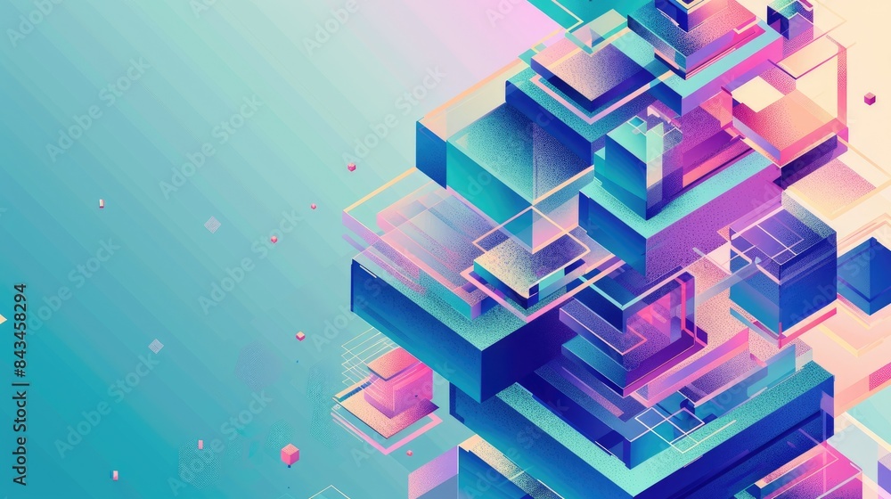 Poster modern isometric design with layered rectangles and hexagons, offering plenty of space for text at t