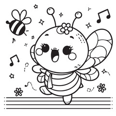 cute bumble bee line illustrations with honeycomb