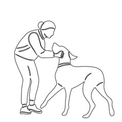 woman playing with dog sketch on white background vector