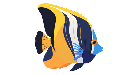 Colorful vector illustration of a beautiful angelfish with vibrant blue, yellow, and black patterns, perfect for marine life designs. Isolated on transparent background.