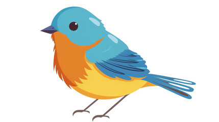 Colorful illustration of a cute cartoon bird with blue, orange, and yellow feathers, perfect for children's books and educational materials. Isolated on transparent background.