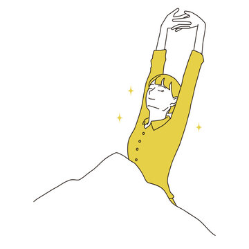 recommend clip art: 朝起きて気持ちよく伸びをする女性のイラスト