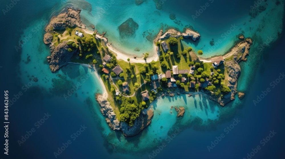 Wall mural Aerial photography of blue sea a tropical island in the ocean