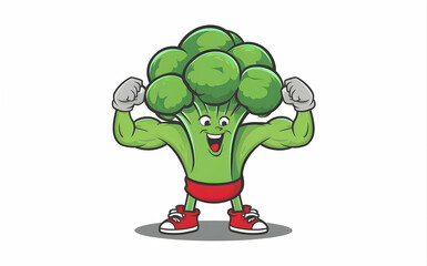 Obraz premium A broccoli character flexing muscles against white background