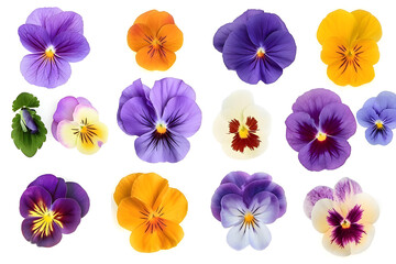 Fototapeta premium Viola pansy flowers collection isolated on white background