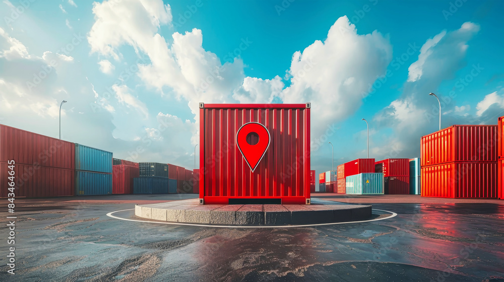 Aufkleber a red container serves as a base for a detailed map, highlighting the intricate journey of internati