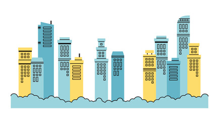 緑豊かな都会の高層ビルのパステルカラーのモダンな背景イラスト © SAKUTA