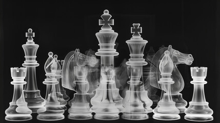 X-ray scan of a chess set, displaying the pieces and their internal structure