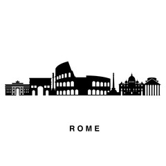Obraz premium Rome Italy skyline horizontal banner. Black and white silhouette. Vector of famous places template for your design.